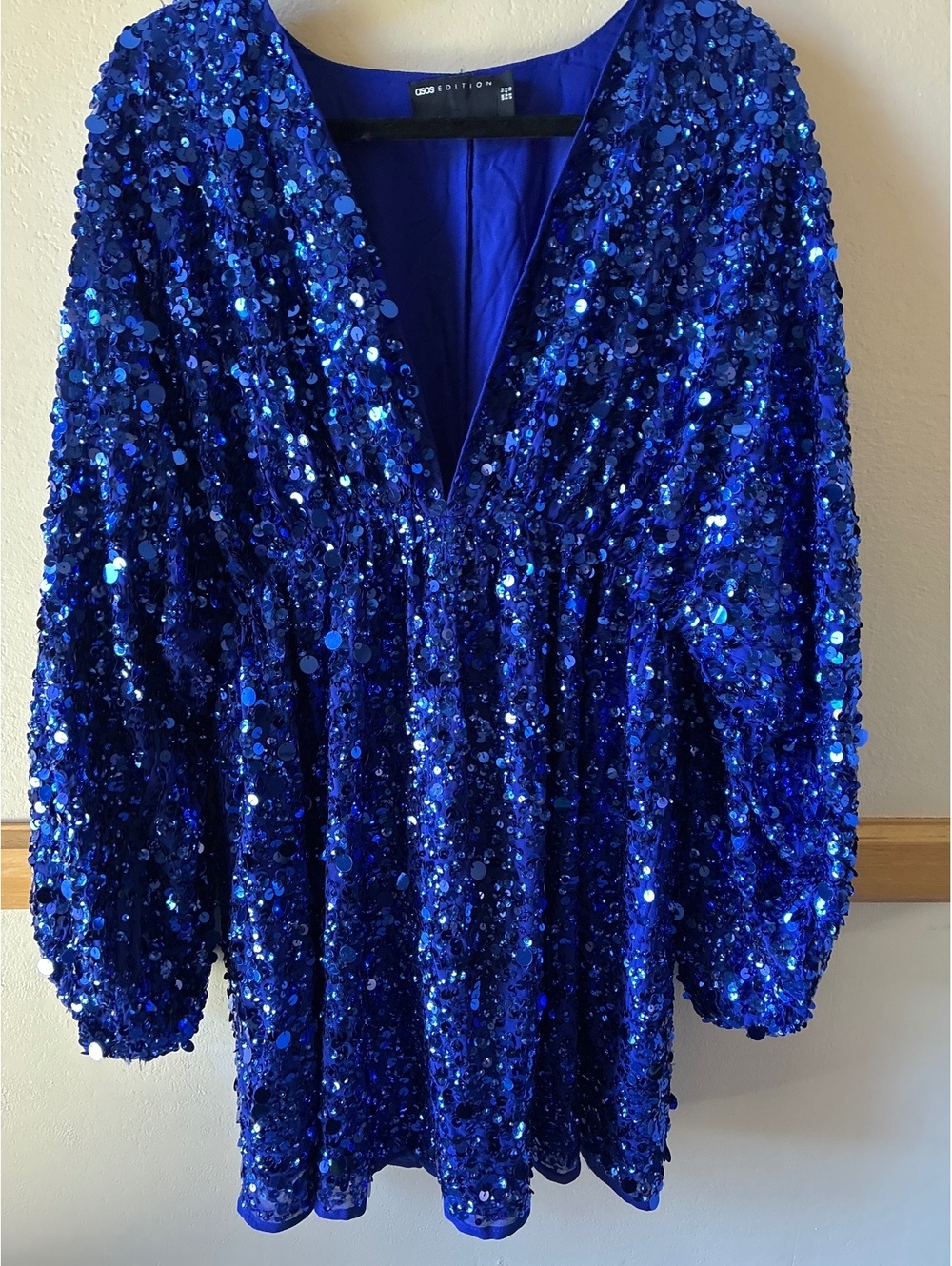 ASOS Edition Royal Blue Sequin Long Sleeve Mini Dress Sz 10 Party Glam Cocktail